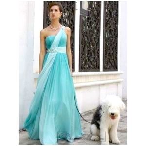 Conifox One Shoulder Night Dress green/blue 10